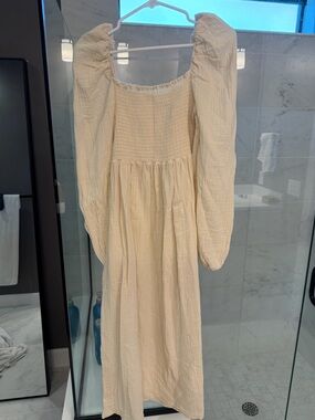 Nothing Fits But Smocked Square-Neck Long Sleeve Cream Dress